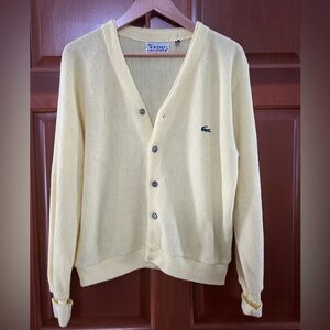Vintage 80s Izod Lacoste Acrylic V-Neck cardigan in Yellow